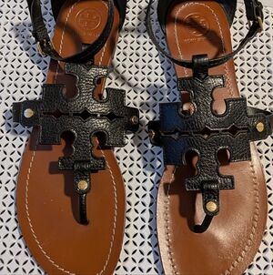 Tory Burch Black and Brown Sandals Size 10